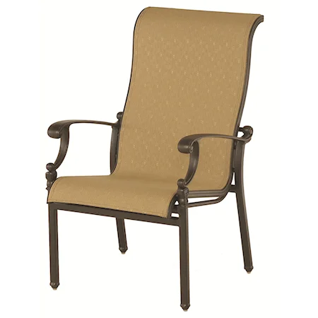 Outdoor Sling Chair with Aluminum Frame and Scroll Arms